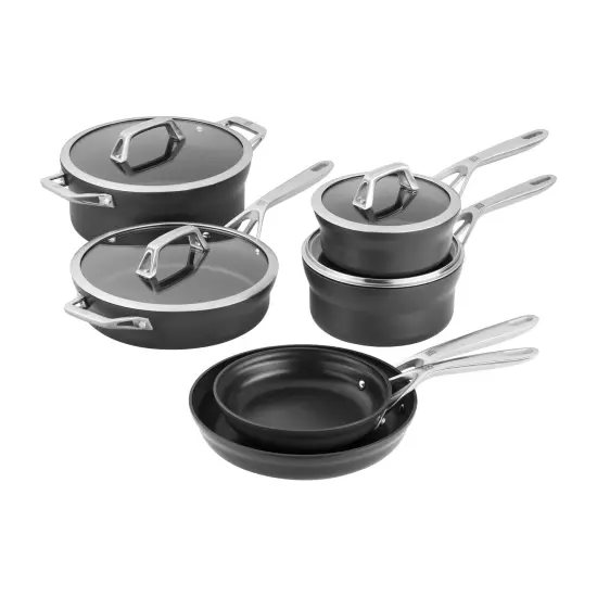 ZWILLING Motion Nonstick Hard-Anodized 10-Piece Cookware Set in Grey, Dutch Oven, Fry pan, Saucepan {1}
