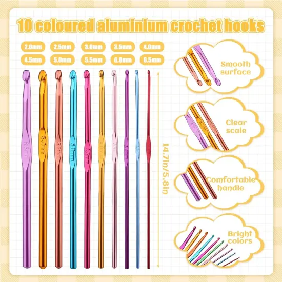 54 Pcs Crochet Needles Set, Crochet Hooks Kit with Storage Case, Ergonomic Knitting Needles Blunt Needles Stitch Marker DIY Hand Knitting Craft Art Tools for Beginners Yellow {4}
