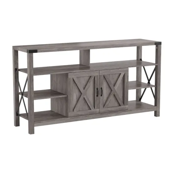 Merrick Lane Green River Media Console with Open and Closed Storage Coastal Gray {6}
