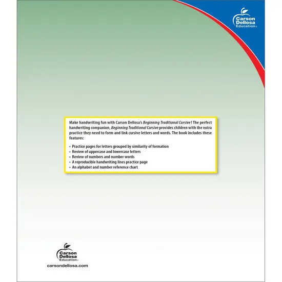 Carson Dellosa Grades 1-3 Beginning Traditional Cursive Handwriting Workbook, Writing Book With Dry Erase Number and Letter Tracing Activities, Classroom or Homeschool Curriculum {2}