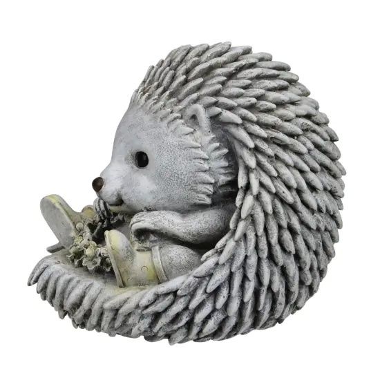 Roman 7.5" Gray and White Outdoor Hedgehog in Rain Boots Garden Statue {3}