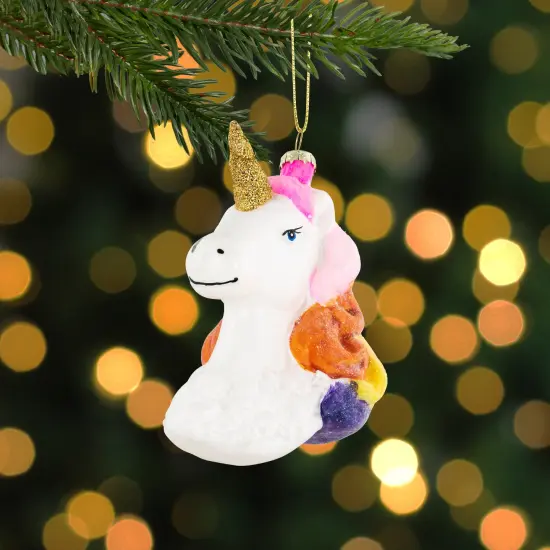 Northlight 4” Rainbow Unicorn Bust Hanging Glass Christmas Ornament White {3}