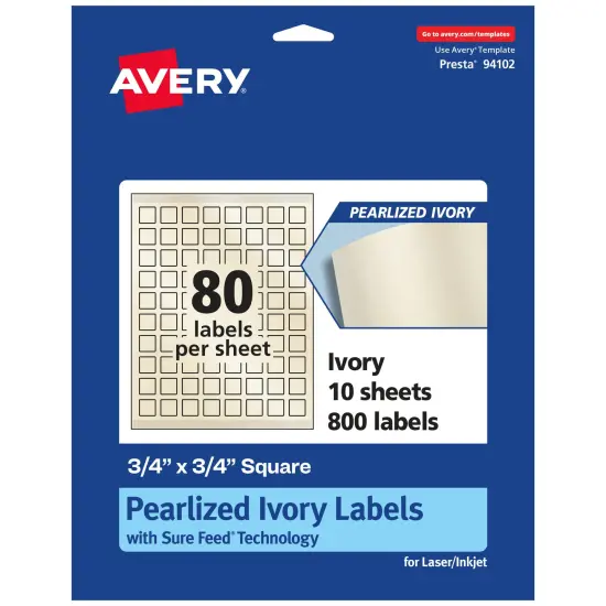 Avery Pearlized Ivory Square Labels with Sure Feed Technology, Print-to-the-Edge, 3/4" x 3/4" {7}