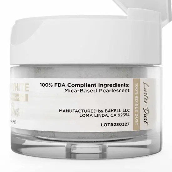 Bakell - Antique White Luster Dust (4g, 1x Jar) Edible Vegan Dust & Paint for Baking, Desserts and Beverages {6}