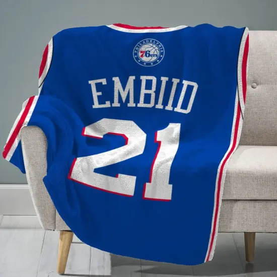 Sleep Squad Philadelphia 76ers Joel Embiid 60” x 80” Raschel Plush Jersey Basketball Blanket {1}