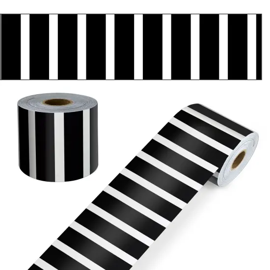 Carson Dellosa 65Ft of Black and White Stripes Bulletin Board Borders, 1 Roll of Trim for Rolling Whiteboard, Posterboard, Party, Office Decorations, and Classroom Decor {1}