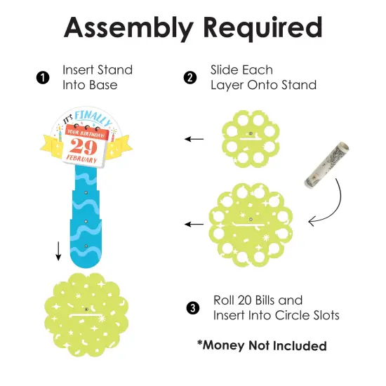 Big Dot of Happiness It's Finally Your Birthday - DIY Leap Year Birthday Party Money Holder Gift - Cash Cake {6}