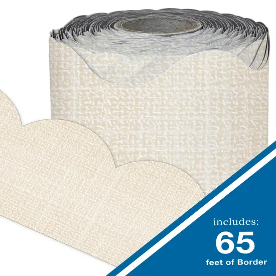 Carson Dellosa Farmhouse 65Ft of White Linen Bulletin Board Borders, 1 Roll of Scalloped Trim for Rolling Whiteboard, Cork and Posterboard, Party, Office Decorations, and Classroom Decor {2}