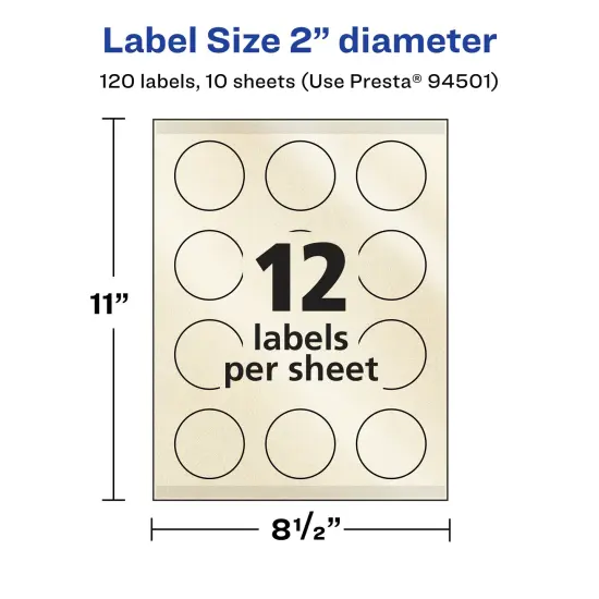 Avery Pearlized Ivory Round Labels with Sure Feed Technology, Print-to-the-Edge, 2" diameter {5}