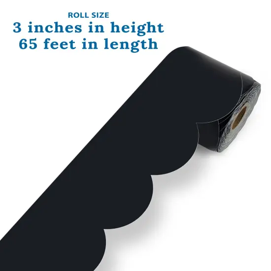 Carson Dellosa 65Ft of Black Bulletin Board Borders, 1 Roll of Scalloped Trim for Rolling Whiteboard, Cork and Posterboard, Party, Office Decorations, and Classroom Decor {3}
