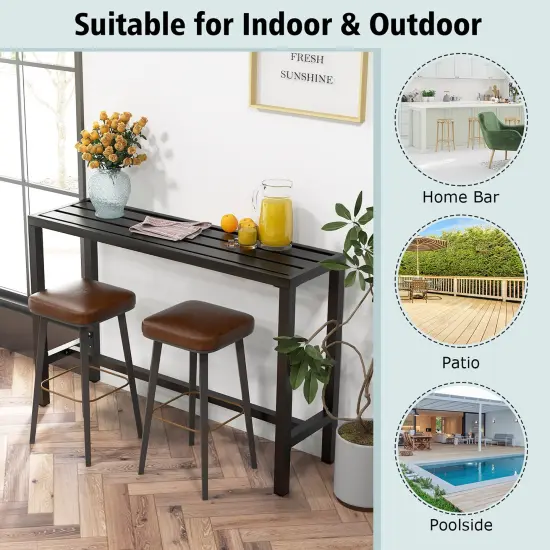 Costway Outdoor Metal Bar Table Patio Rectangular Counter Height Dining Table Black {5}