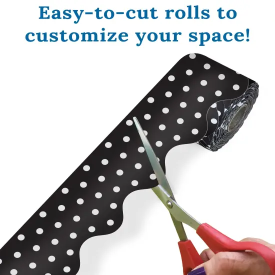 Carson Dellosa 65Ft of Black and White Bulletin Board Borders, 1 Roll of Scalloped Trim With Polka Dots for Rolling Whiteboard, Cork and Posterboard, Party, Office Decorations, and Classroom Decor {4}