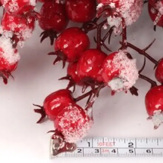 22" Iced Red Hawthorn Berry Wreath Realistic Faux Berries &ndash; Festive D&eacute;cor by Floral Home&reg; {5}