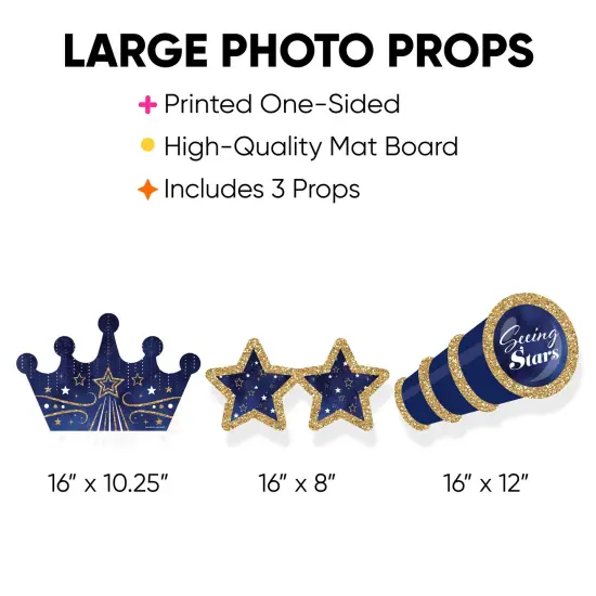 Big Dot of Happiness Starry Skies - Telescope, Glasses and Crown Decorations - Gold Celestial Party Large Photo Props - 3 Pc {4}