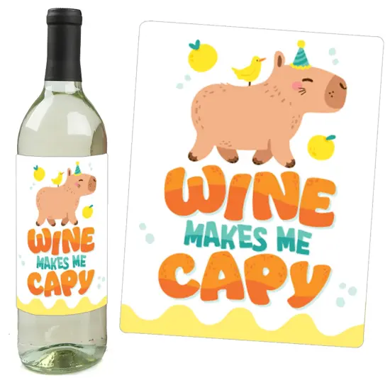 Big Dot of Happiness Capy Birthday - Capybara Party Decorations for Women and Men - Wine Bottle Label Stickers - Set of 4 {3}