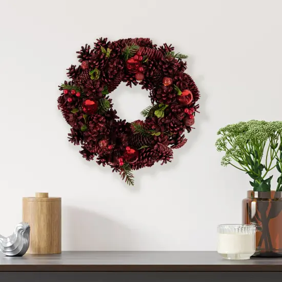 Northlight Red Pinecone, Berry and Ornament Christmas Wreath, 13.5-Inch, Unlit {3}