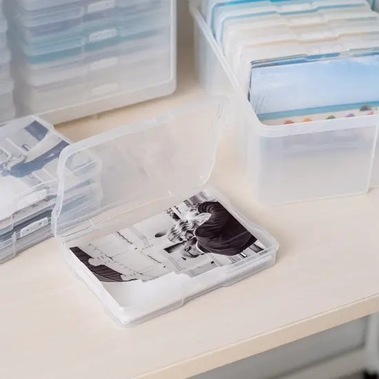 IRIS USA 4" x 6" Photo Storage Box with Handle and 16 cases, Craft Organizers and Storage Cases for Pictures, Clear {5}