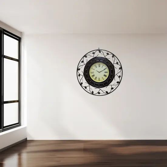 Vintage Roman Numerical 36 in Wall Clock with Elegant Black Metal Leaf Design Frame - for Dining, Living Room, or Kitchen - Antique Style, Large Numbers, Unique Wall Art, Traditional Clock {6}