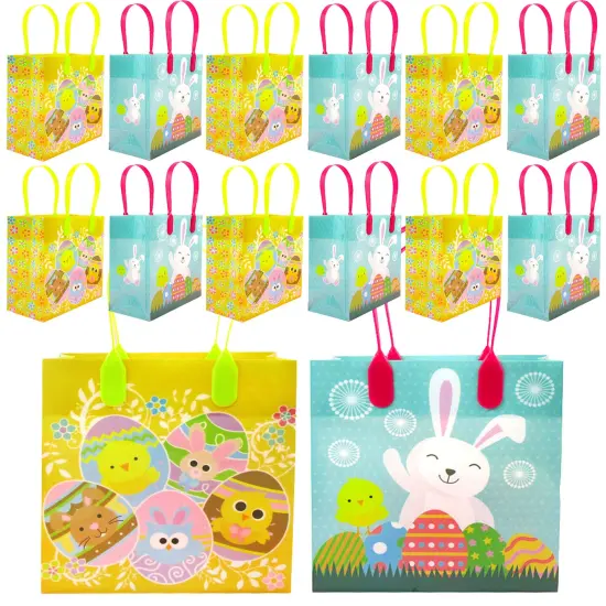 Tiny Mills Easter Party Favor Bags Treat Bags with Handles for Egg Hunt, Easter Candy Bags, Pack of 12 {1}