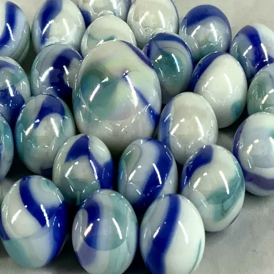 25 Glass Marbles TIGER SHARK iridescent White Blue Purple Game pak Shooter Swirl {5}