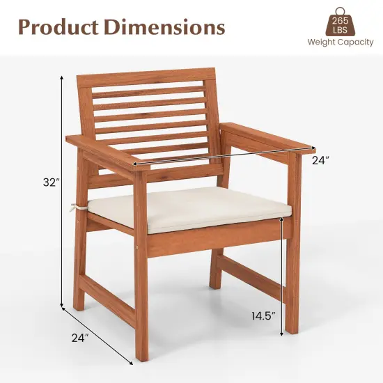 Costway Outdoor Dining Chair Patio Solid Wood Chairs with Comfortable Cushions {3}