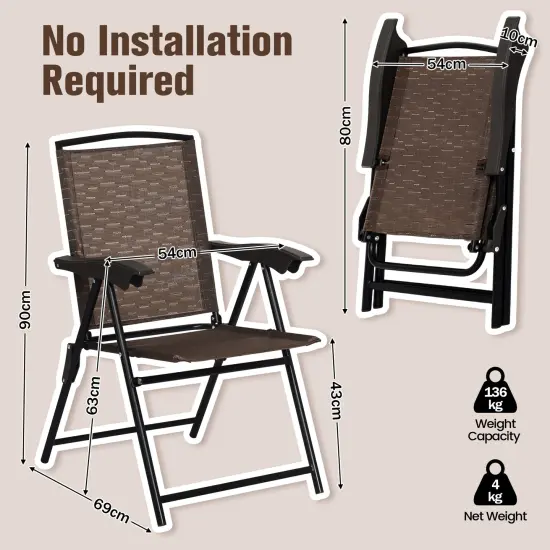 4 Pieces Folding Sling Chairs with Steel Armrest and Adjustable Back {5}