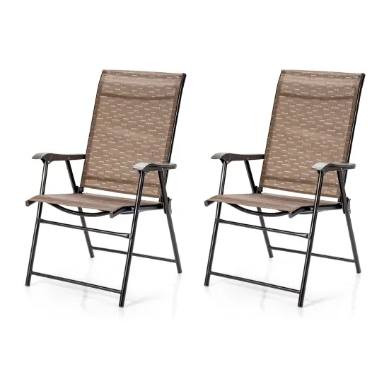 2 Pieces Outdoor Patio Folding Chair with Armrest for Camping Garden {4}