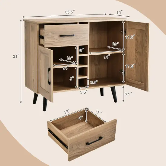 2-Door Buffet Sideboard with 6-Bottle Wine Rack Drawer {5}