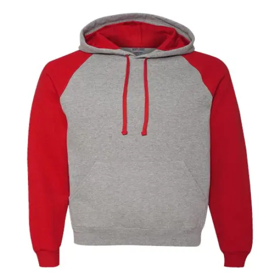 JERZEES&reg; Nublend Colorblocked Raglan Hooded Sweatshirt Oxford/ true red {1}