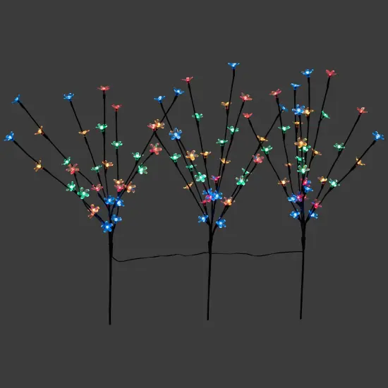 Northlight Pre-Lit Cherry Blossom Artificial Tree Branches - 2.5' - Multicolor LED Lights - Set of 3 Black {4}