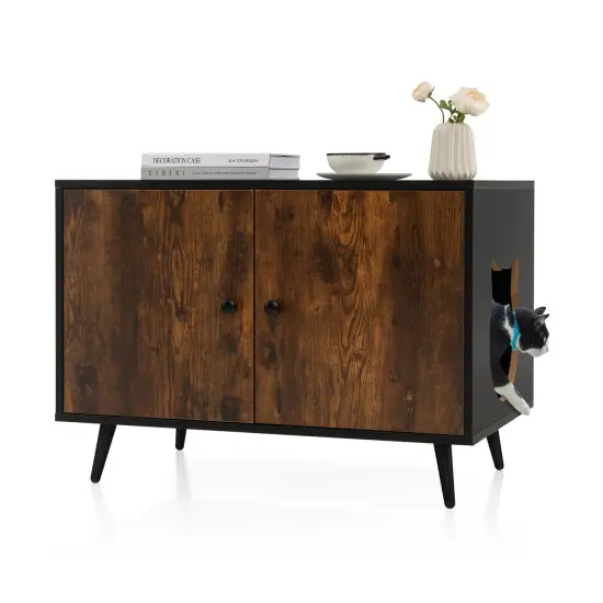 Industrial Cat Litter Box Enclosure with Divider and Cat-Shaped Entries {3}