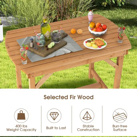 Costway Patio Outdoor Fir Wood Dining Table 1.5'' Umbrella Hole Backyard Garden Natural {6}