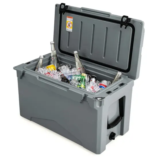 Costway 50 QT Rotomolded Cooler Portable Ice Chest Ice Retention for 5-7 Days Charcoal/Tan {7}