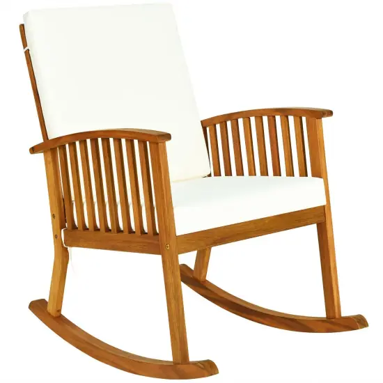 Outdoor Acacia Wood Rocking Chair with Detachable Washable Cushions {1}
