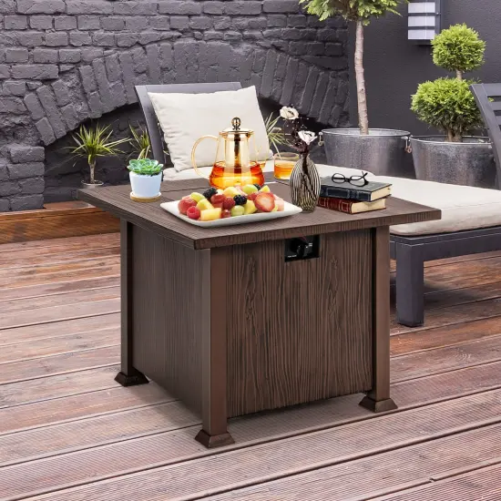 Costway 32'' Patio Square Fire Pit Table 50,000 BTU Propane Gas Table with Lid & Lava Rocks {4}