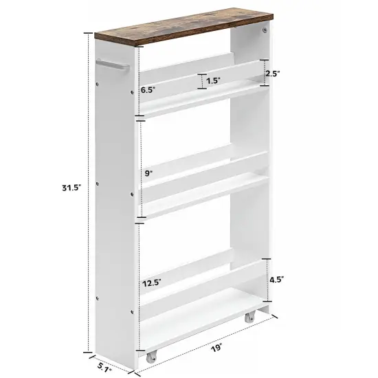 4 Tiers Rolling Slim Storage Kitchen Organizer Cart with Handle-White {5}