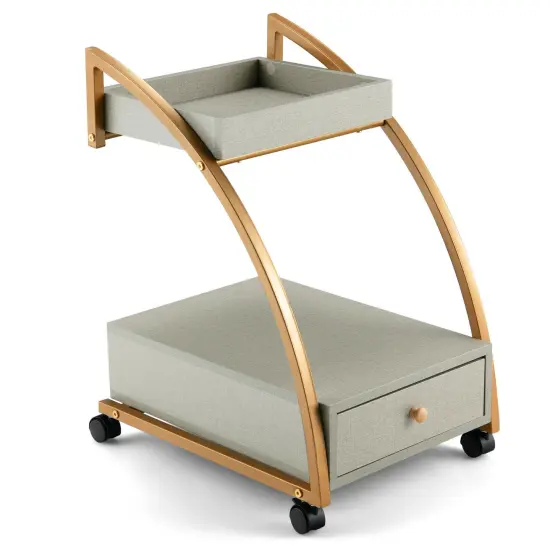 Modern Tray Top 4 Casters Rolling End Table with Storage Drawer-Gray {1}