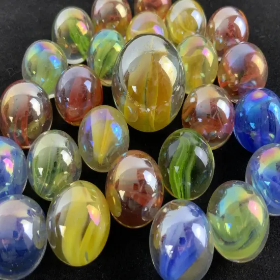 25 Glass Marbles RAINBOW Cat Eye Red/Yellow/Blue/Green Cats Eyes Pack Shooter {2}
