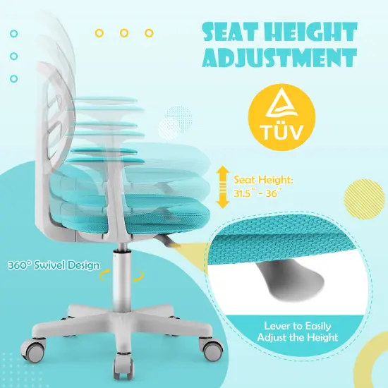 Adjustable Desk Chair with Auto Brake Casters for Kids Turquoise {5}