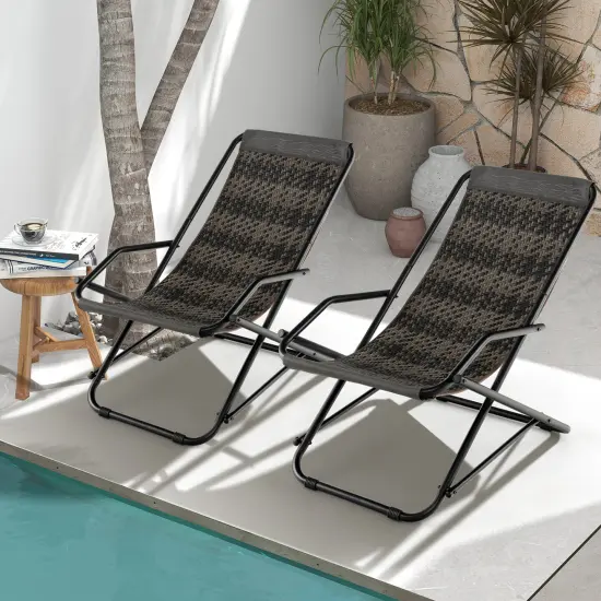Patio PE Wicker Rocking Chair with Armrests and Metal Frame-Grey {1}