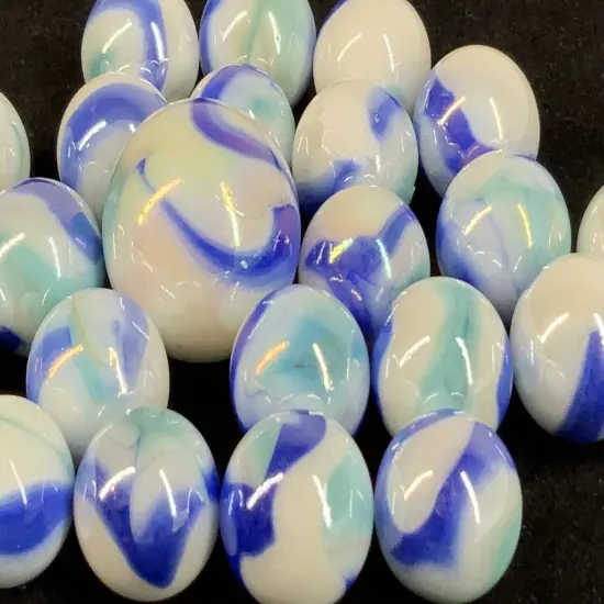 25 Glass Marbles TIGER SHARK iridescent White Blue Purple Game pak Shooter Swirl {4}