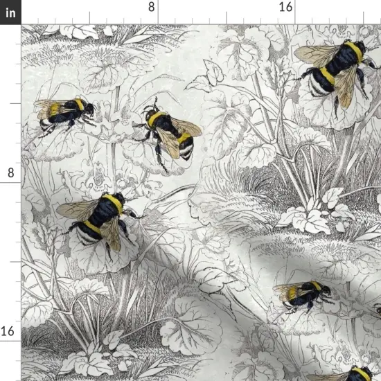 Various Fabrics by the Yard or Fat Quarter Bee Honey Floral Flowers Vintage Antique Illustration Pencil Drawing Flower Sketch Honeybee Custom Printed Fabric by Spoonflower {2}