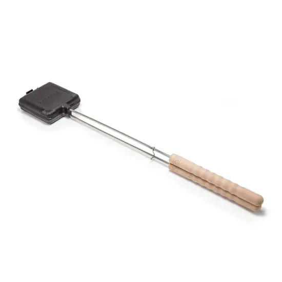 Petromax Sandwich Pie Iron, Hinged Cast Iron for Campfire Cooking, Wooden Handles {1}