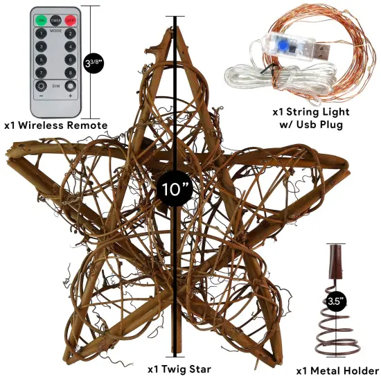 Ornativity Rattan Star Tree Topper - Christmas Rustic LED Light Up Tree Topper Decoration {5}
