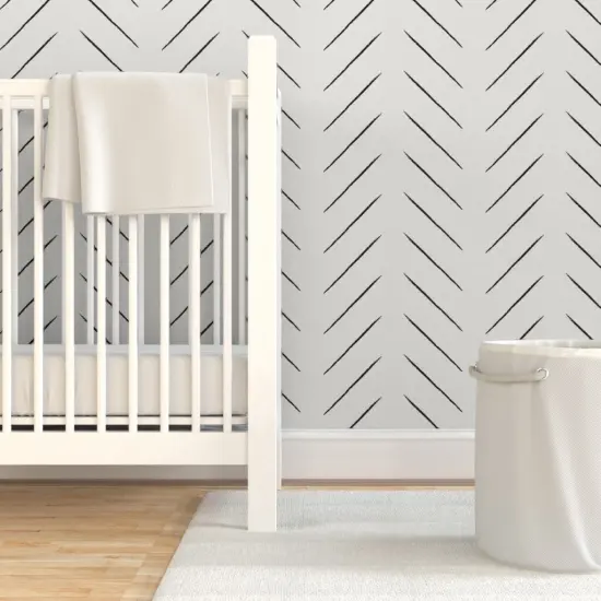 Pre-Pasted Wallpaper 2FT Wide Tribal Chevron Black Bone Medium White Herringbone Monochrome Mudcloth Custom Pre-pasted Wallpaper by Spoonflower {7}