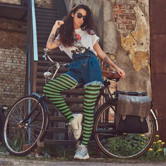 Black and Green Tights - Striped Nylon Stretch Pantyhose Stocking Accessories for Every Day Attire and Costumes for Teens and Children {5}