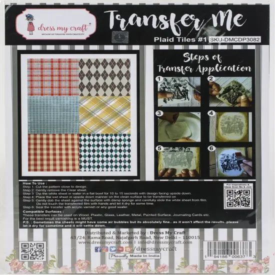 Dress My Craft Transfer Me Sheet A4-Plaid Tiles #1 {1}