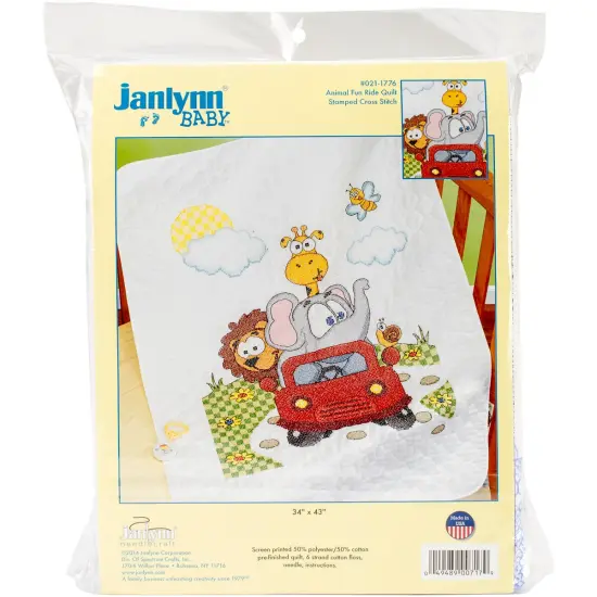 Janlynn Stamped Quilt Cross Stitch Kit 34"X43"-Animal Fun Ride {1}