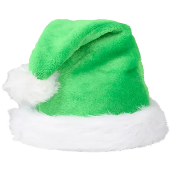 Christmas Green Plush Faux Fur Trim Santa Hat Costume Accessory {1}
