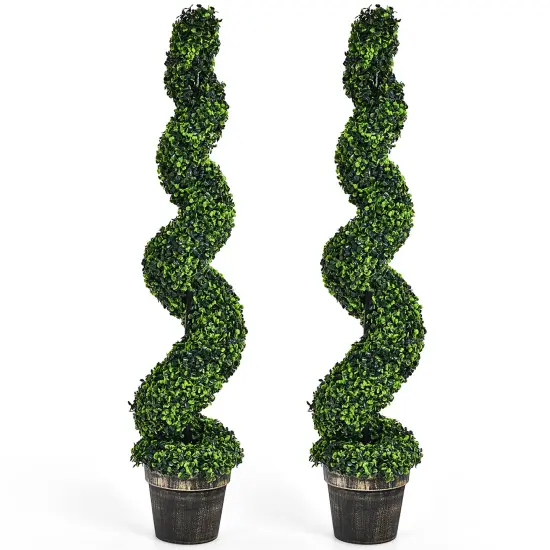 Costway 2 Pack 4FT Artificial Spiral Boxwood Topiary Tree Indoor Outdoor Decor {1}